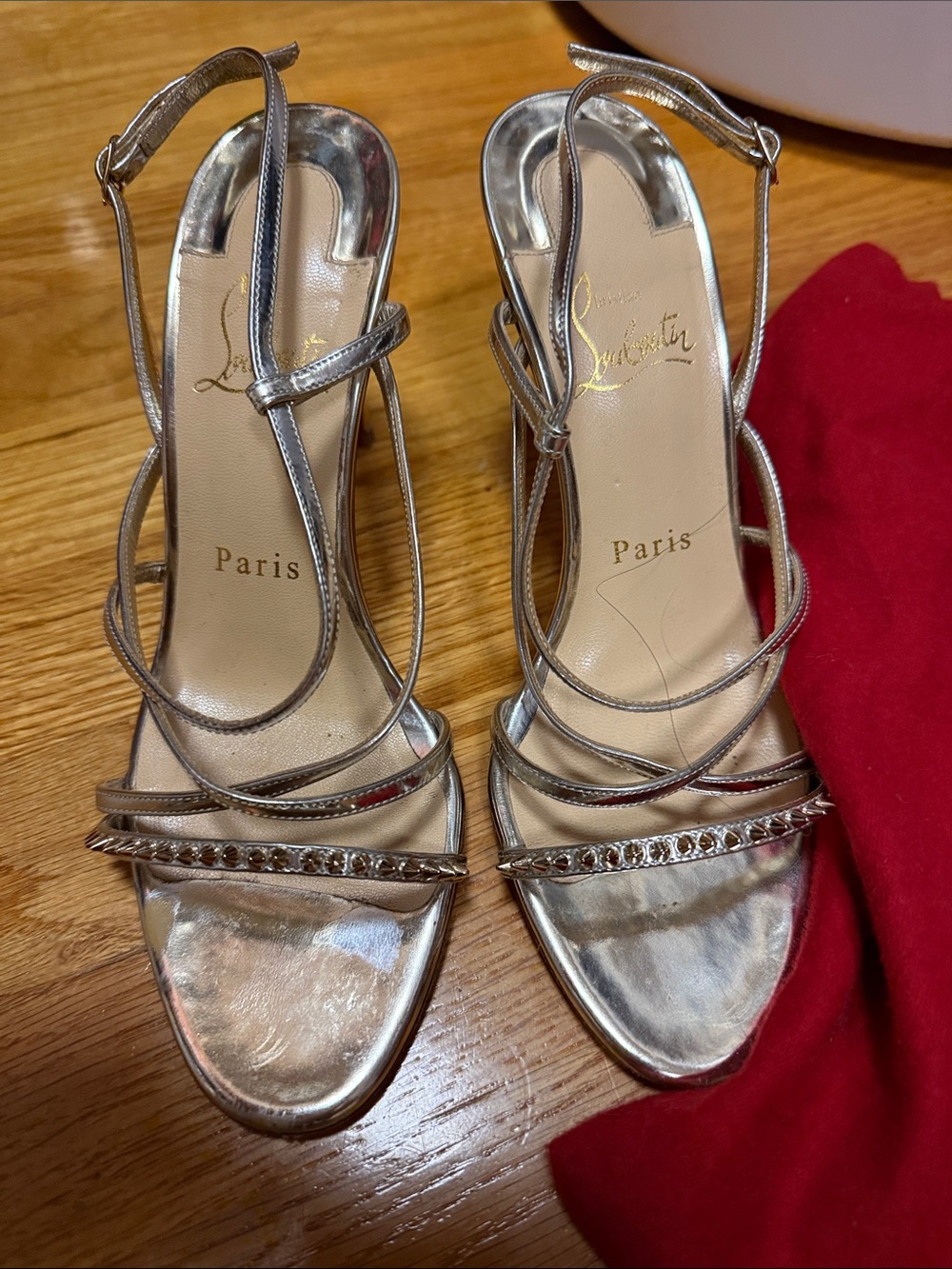 Christian Louboutin Metallic Silver Strappy Crystal-Trim Sandals size 37